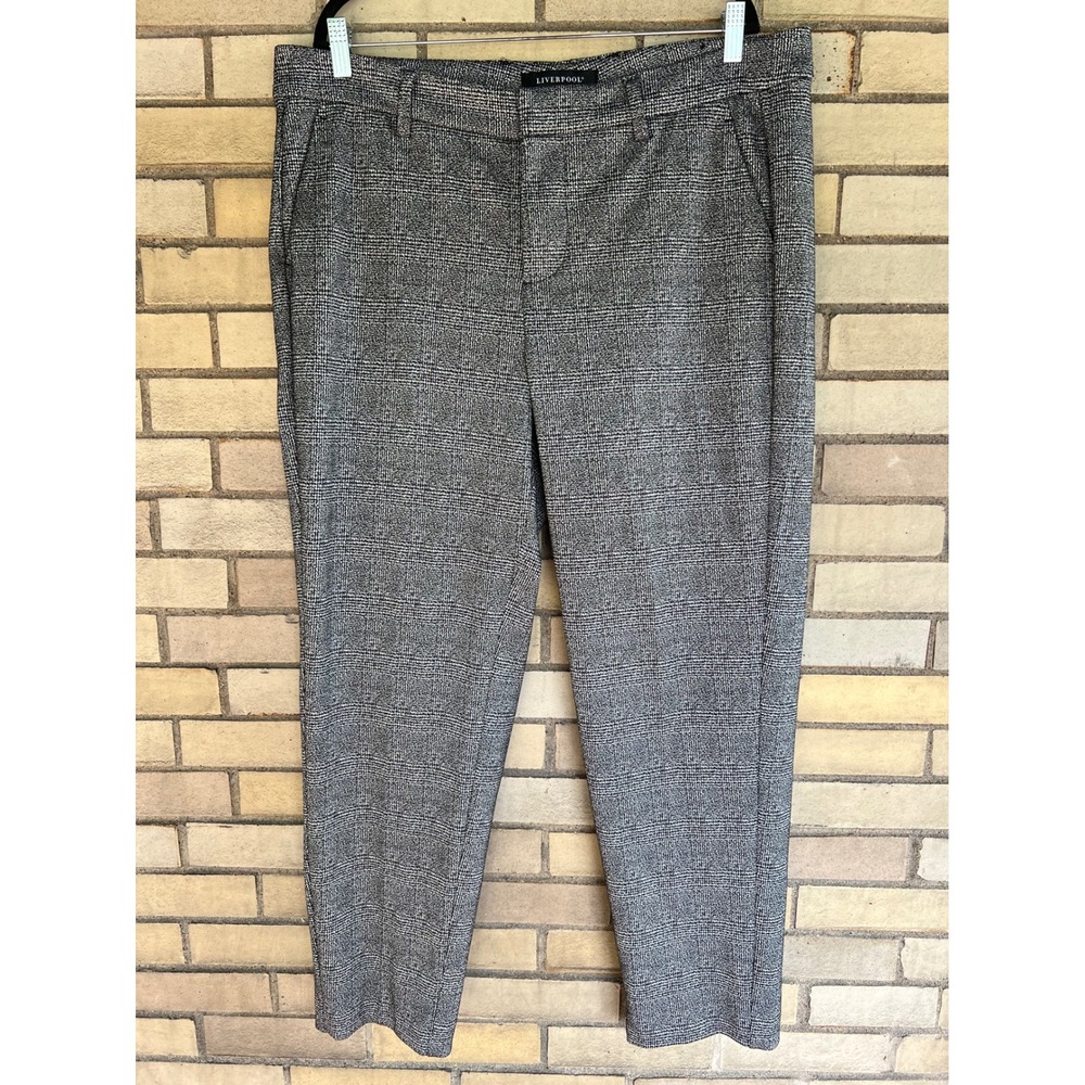 Liverpool Black White Glen Plaid Ankle Trousers Size 16W